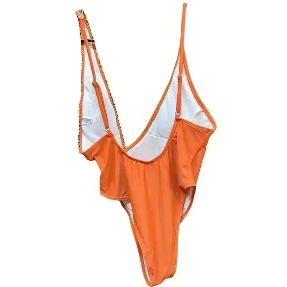🌟 One Shoulder Cut-out Leopard One Piece Swimsuit Orange Women's Size S 🌟 - Picture 4 of 6